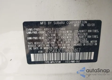 2020 Subaru Forester Premium from USA, damaged, VIN JF2SKAJC1LH537467